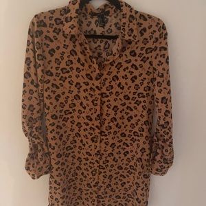 Forever 21, S, leopard print, mini shirt dress with belt.